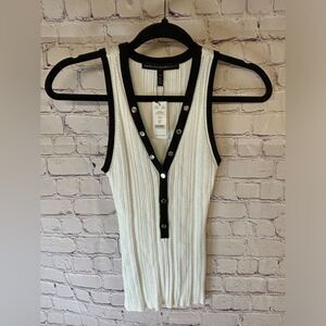 NWT White House Black Market V-neck Snap-front Rib Knit Sweater Tank Size XS